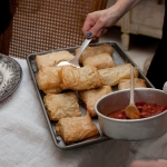 Salmon Pastry Filo Boxes Served With Tomato Jam